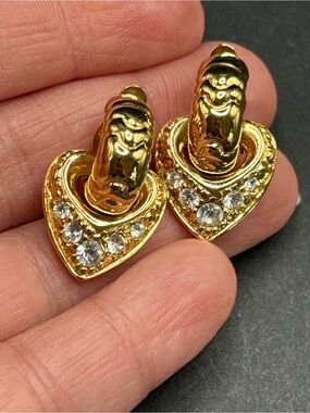 Joan Rivers Gold‎ Tone Clip On Heart Hoop Earrings with Crystal Accents